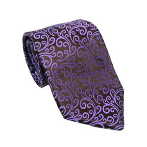 Ted Baker Necktie 60"x 3-3/8" Brown with Purple Swirl Silk Filigree Tie EUC